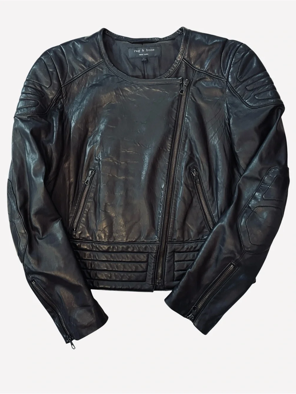 Rag & Bone Clare Lambskin Leather Moto Biker Jacket – Black – Size 2